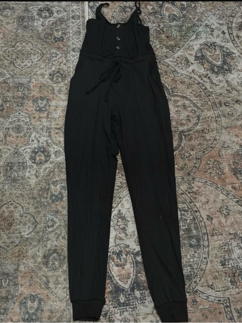 Rue21 Black Ribbed Sleeveless Jumpsuit with Button Placket